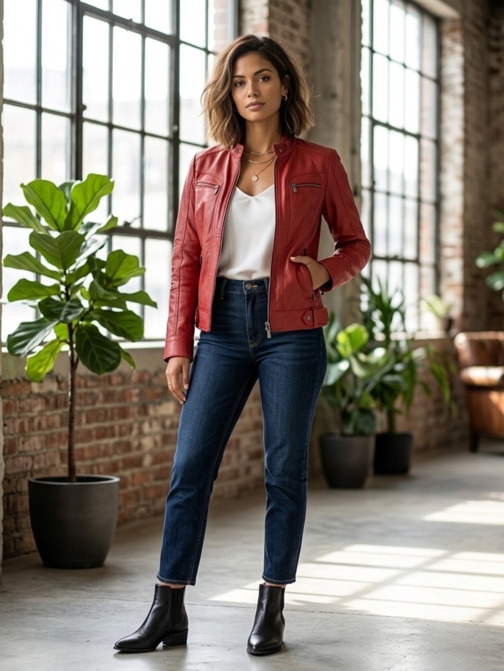 Red Genuine Leather Moto Biker Jacket Punk Rock N Roll Classic Layer Women’s XS